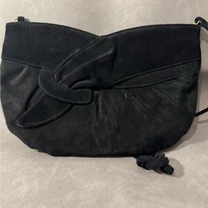 Vintage Black Suede Clutch Shoulder Bag Minimalist Soft Leather Feel